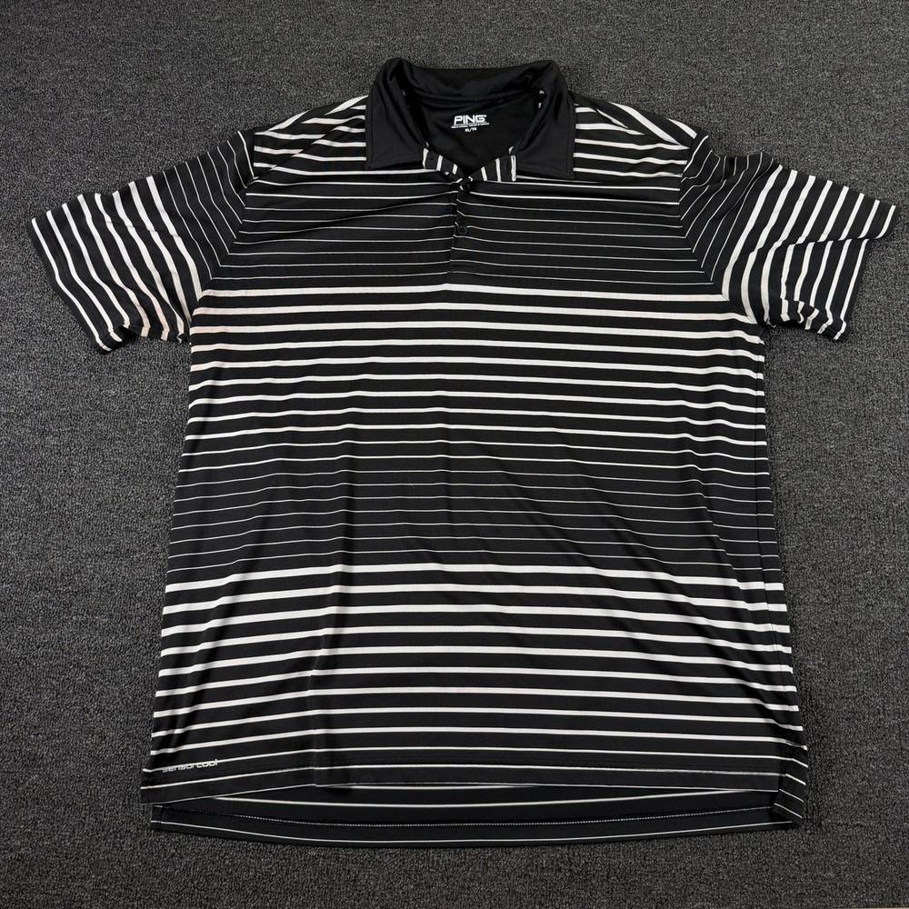 PING Polo Shirt Mens XL Horizon Black Striped SensorCool Short Sleeve EUC